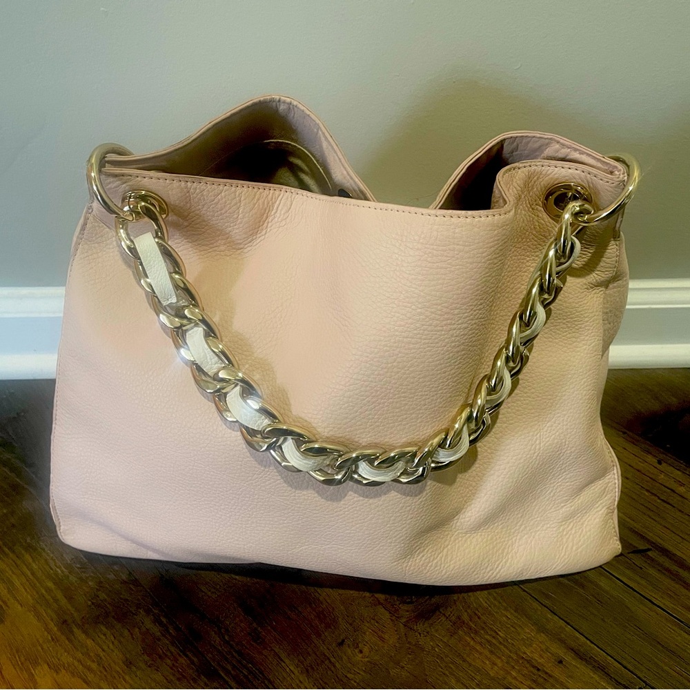 Large Cream/Blush colored Mark and Graham Leather Shoulder Bag